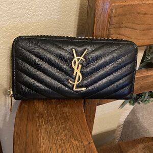 YSL Saint Laurent Matelasse Chevron Leather Zip Around Long Wallet